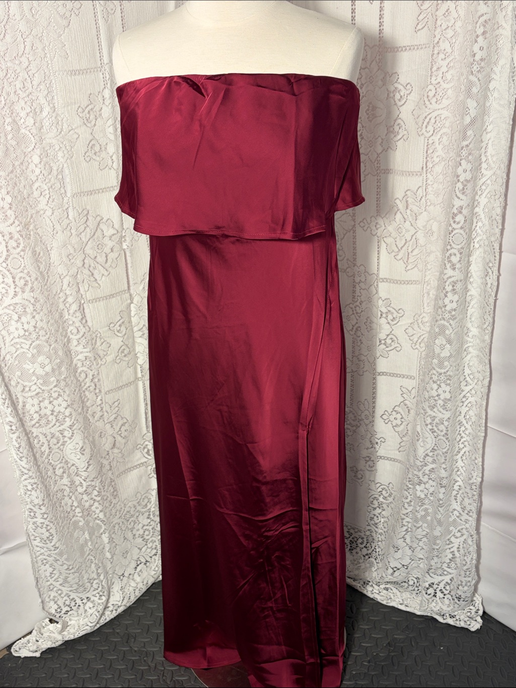 Petal & Pup Strapless Satin Maxi Dress In Burgundy